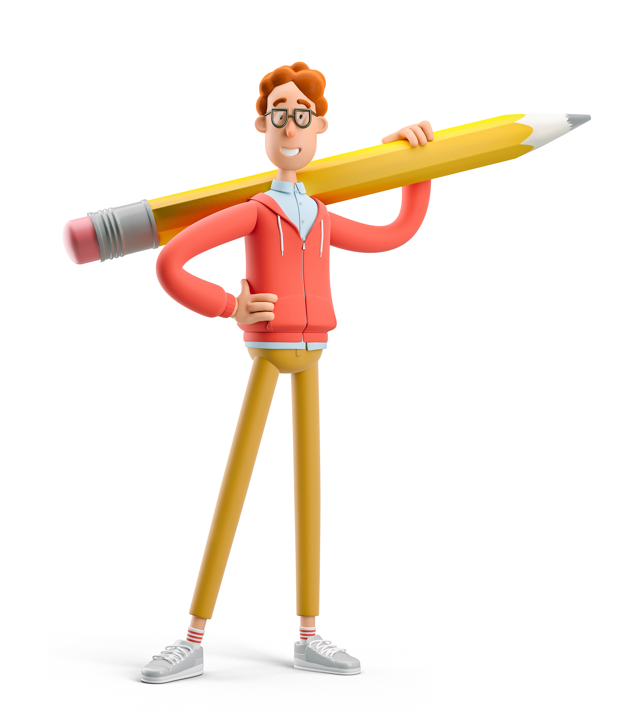 SPWFinancescrayon.jpg (3d illustration. Nerd Larry holding big pencil....
