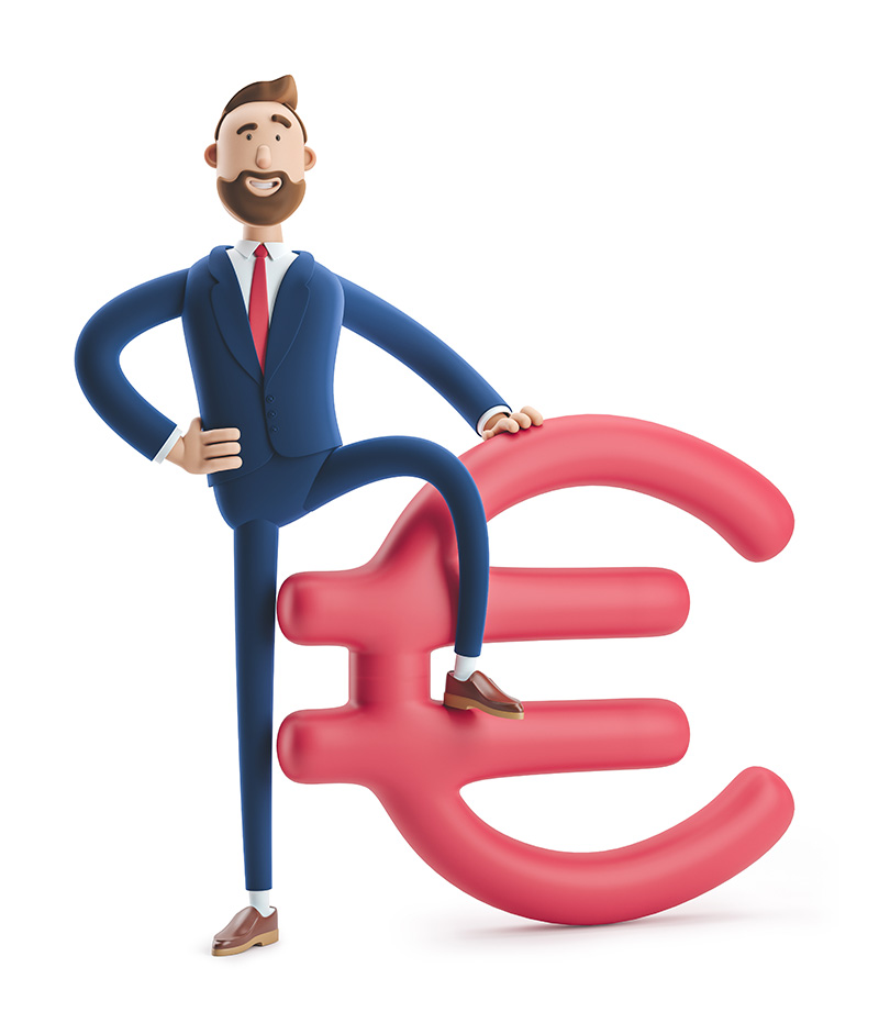 spw_finances_11.jpg (3d illustration. Businessman Billy with big euro sign.)