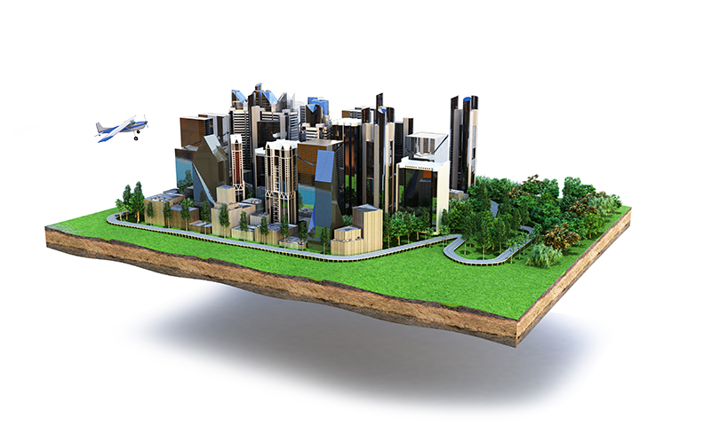 SPW-Finances-69.jpg (Image of a modern city surrounded by nature landscape 3d render on white)