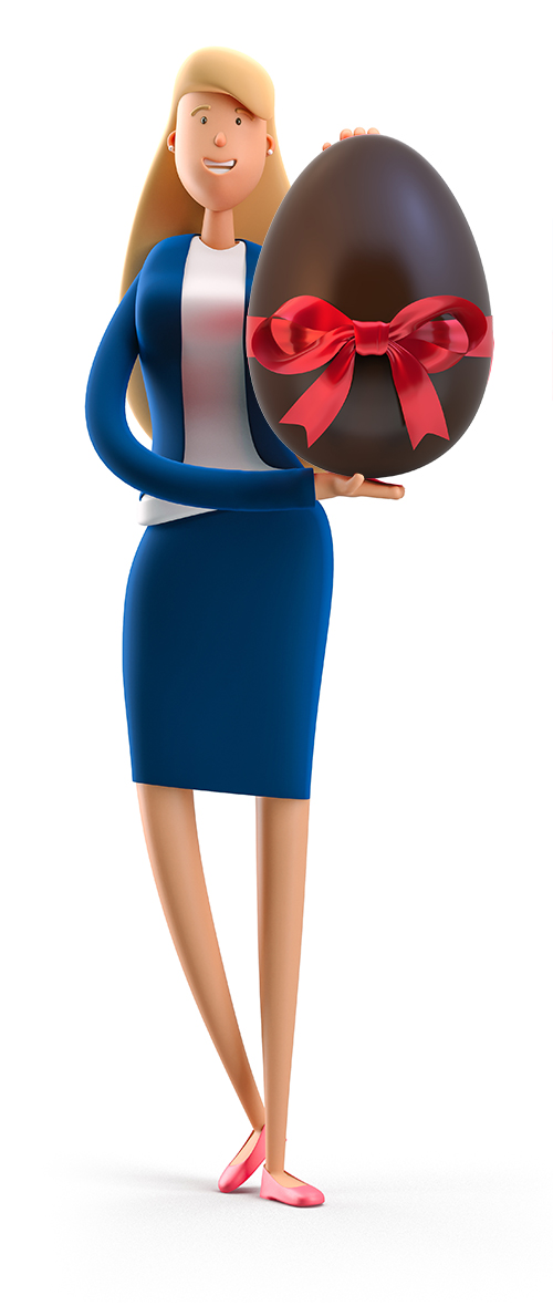 SPW-Finances-egg.jpg (Young business woman Emma standing with a pie chart...